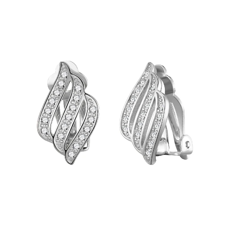 modern earrings for women -Silver Plated Triple Row Clip On Earrings Created with Zircondia® Crystals