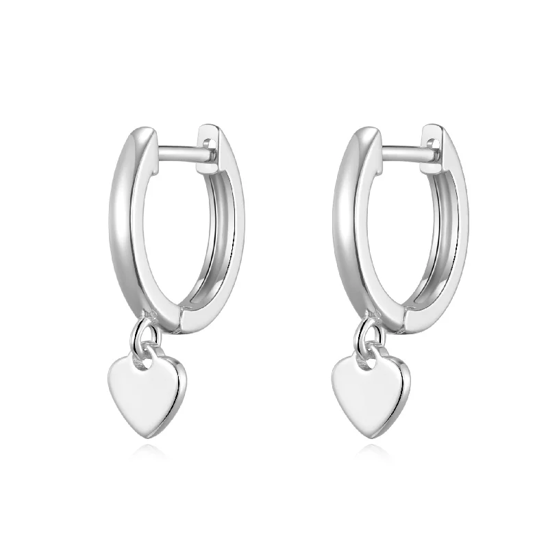 diamond stud earrings for women -Silver Plated Heart Charm Hoop Earrings