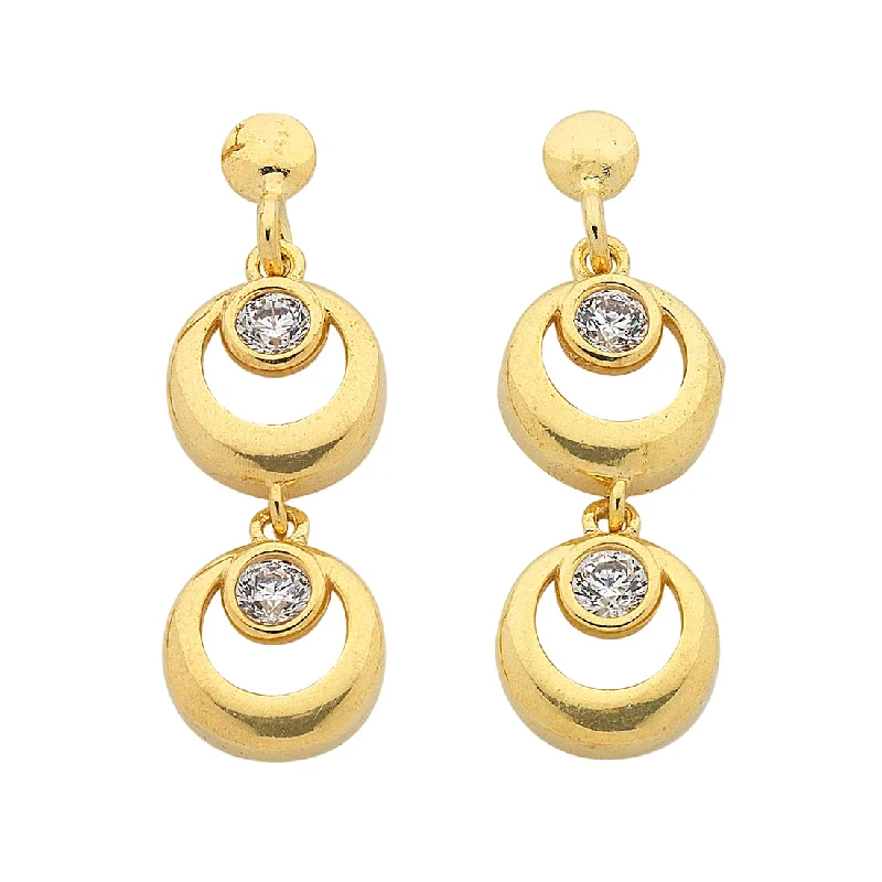 handmade hoop earrings for women -9ct Yellow Gold Silver Infused Double Ring Drop Earrings