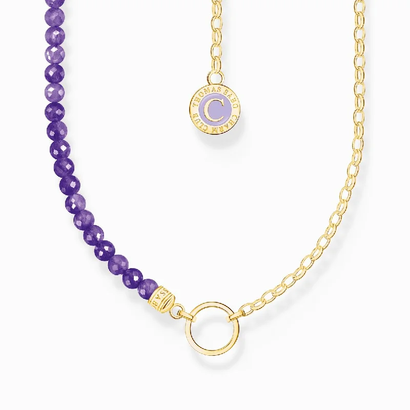 delicate diamond necklaces for women -Thomas Sabo Silver Yellow-gold Plated Charm necklace with violet imitation amethyst beads KE2190-427-13-L45V