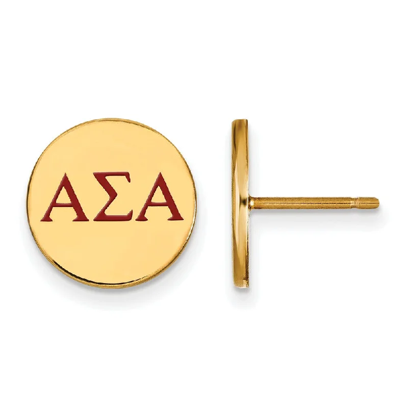 cute earrings for women -14K Plated Silver Alpha Sigma Alpha Enamel Greek Letters Post Earrings