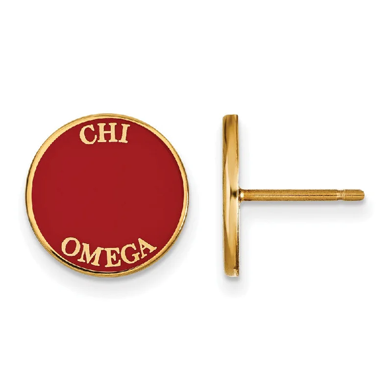 custom hoop earrings for women -14K Plated Silver Chi Omega Enamel Disc Post Earrings