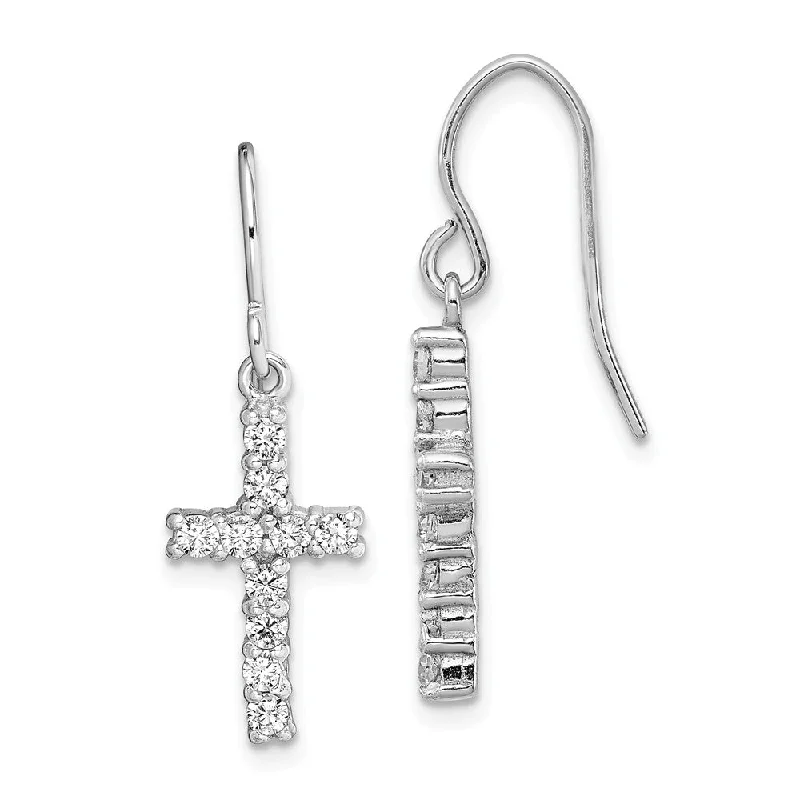 boho earrings for women -16mm Cubic Zirconia Cross Dangle Earrings in Sterling Silver