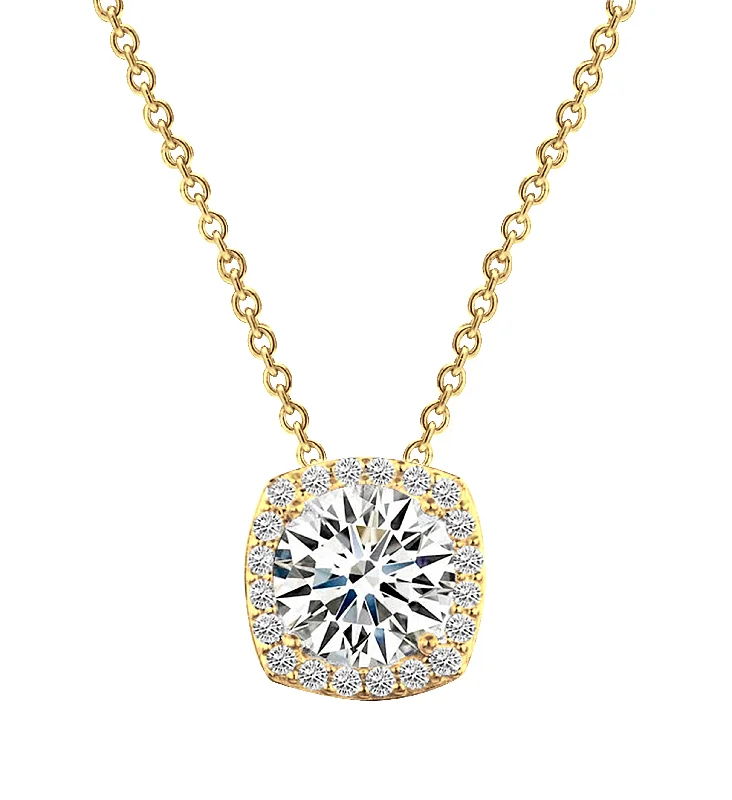 long chain necklaces for women -18 KGP 3 Carat Cushion Cut Floating Necklace with Halo