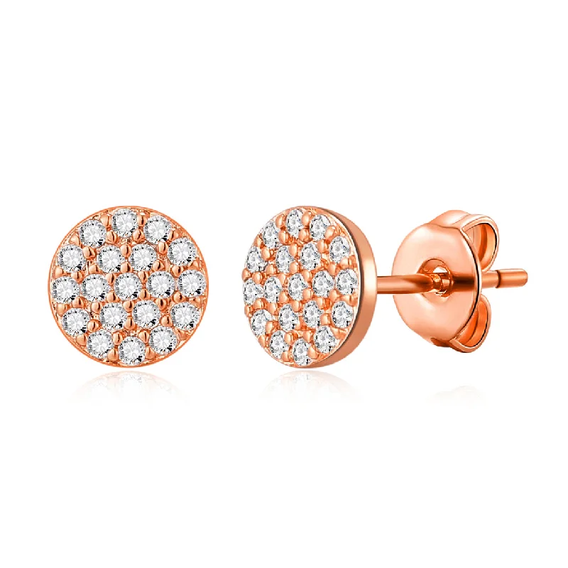 bold gold earrings for women -Rose Gold Plated Pave Round Earrings Created with Zircondia® Crystals