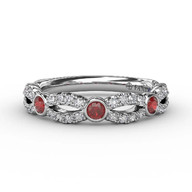 luxury rings for brides -Scalloped Ring with Diamonds and Rubies