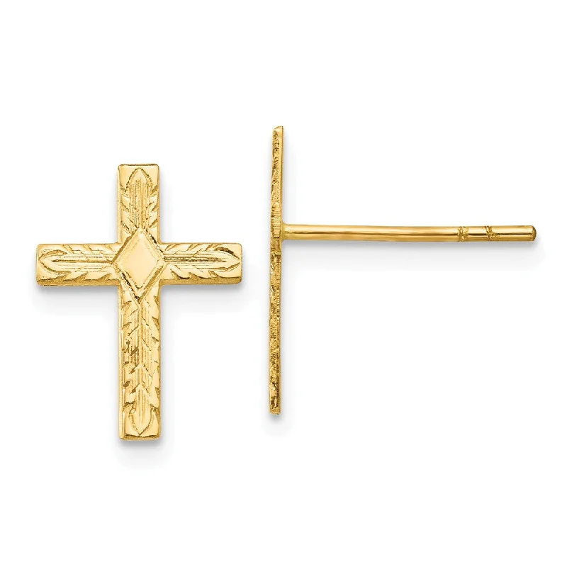 luxurious gold earrings for women -13mm Textured Cross Post Earrings in 14k Yellow Gold