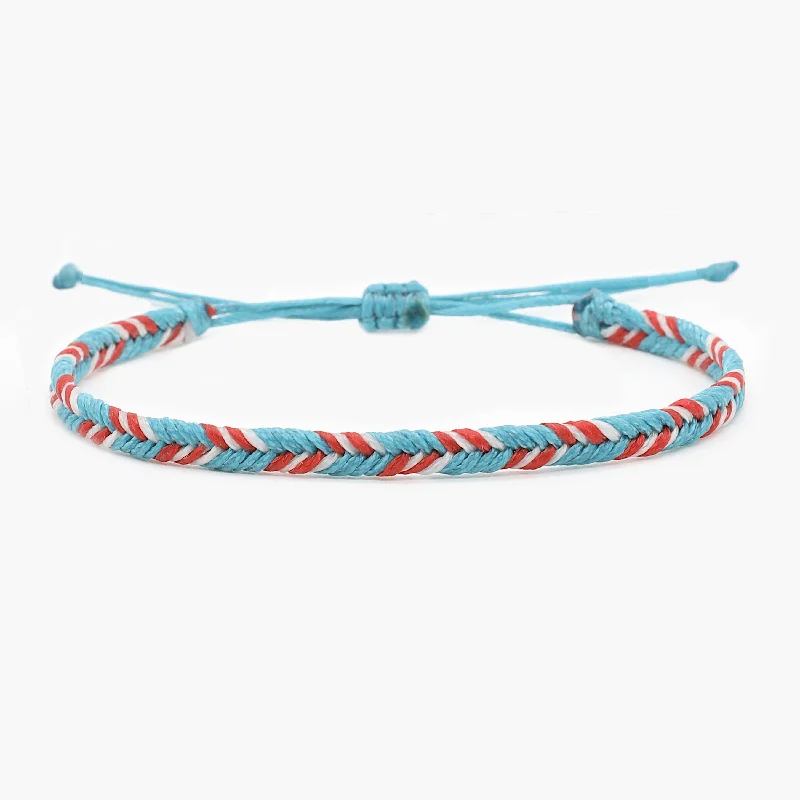 leather bracelets for women -Mini Braided "Java" Bracelet (Light Blue/Red)