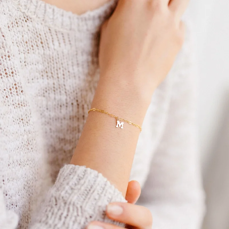 simple bangles for women -Mini Gold Initial Charm Bracelet