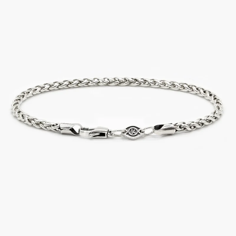 leather bangles for women -3mm Sterling Silver Braided Chain Bracelet