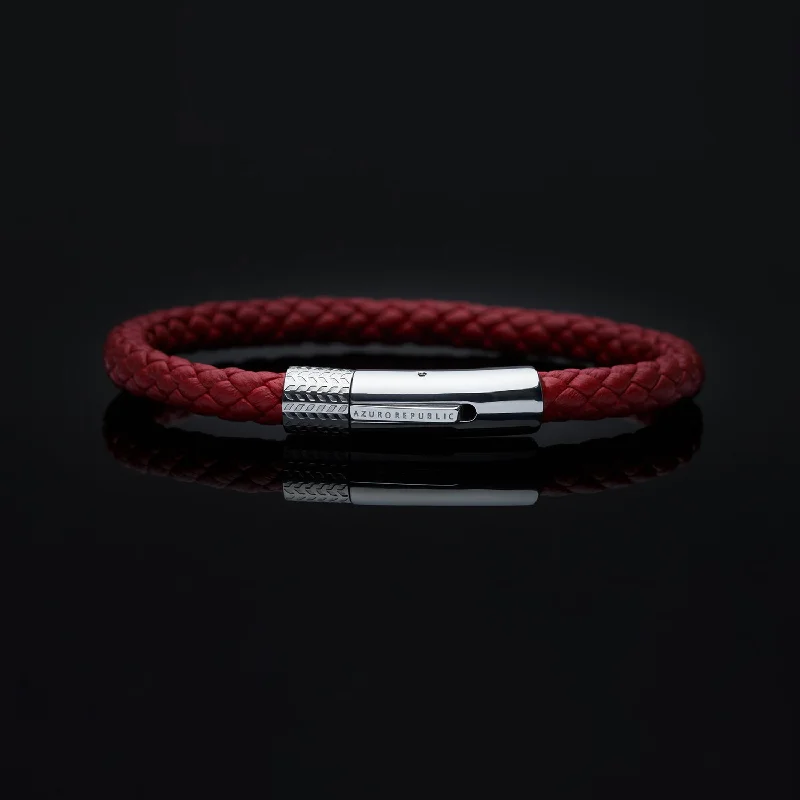 personalized bracelets for women -Red Leather Bracelet