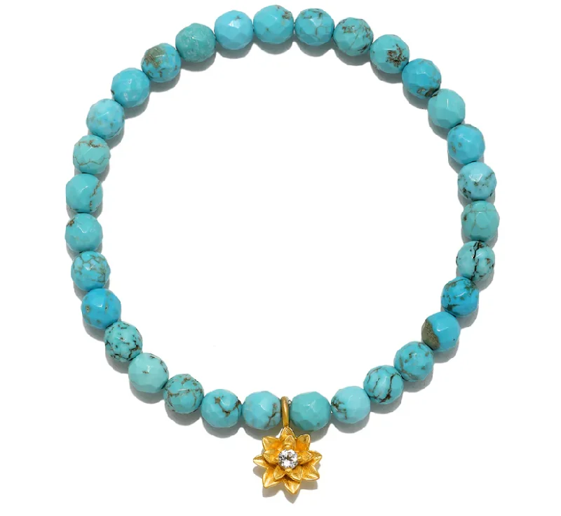 gold tennis bracelets -TURQ LOTUS BRACELET