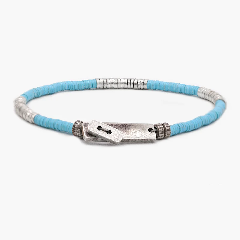 gemstone bracelets for women -Bracelet With Recycled Vinyl And Sterling Silver Beads (Light Blue)