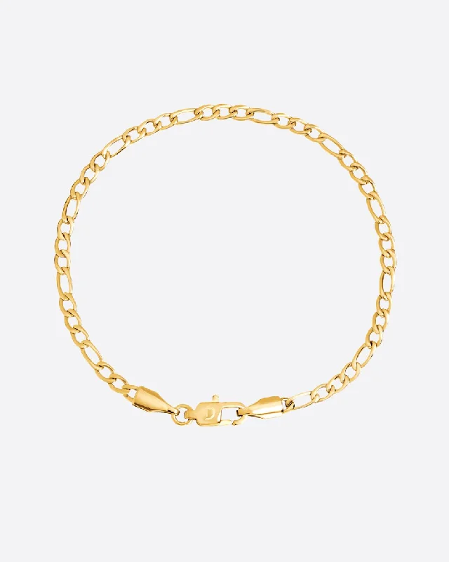 gemstone bracelets for women -CLEAN FIGARO BRACELET. - 3MM 18K GOLD