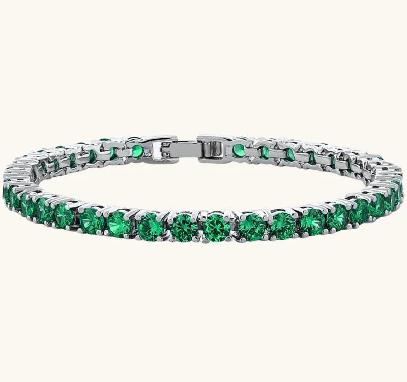 layered bracelets for women -Emerald Green Tennis Bracelet