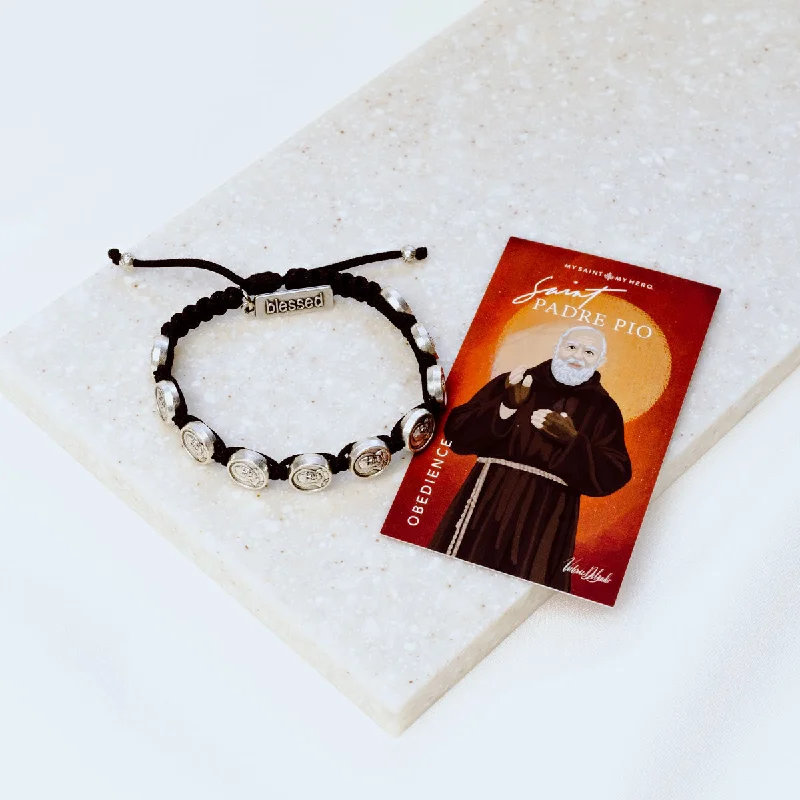 engraved bangles for women -Padre Pio Blessing Bracelet