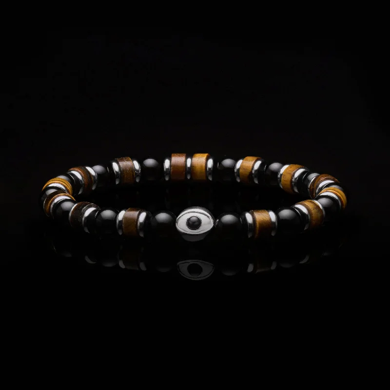 layered bracelets for women -Evil Eye Tiger Eye Beaded Bracelet