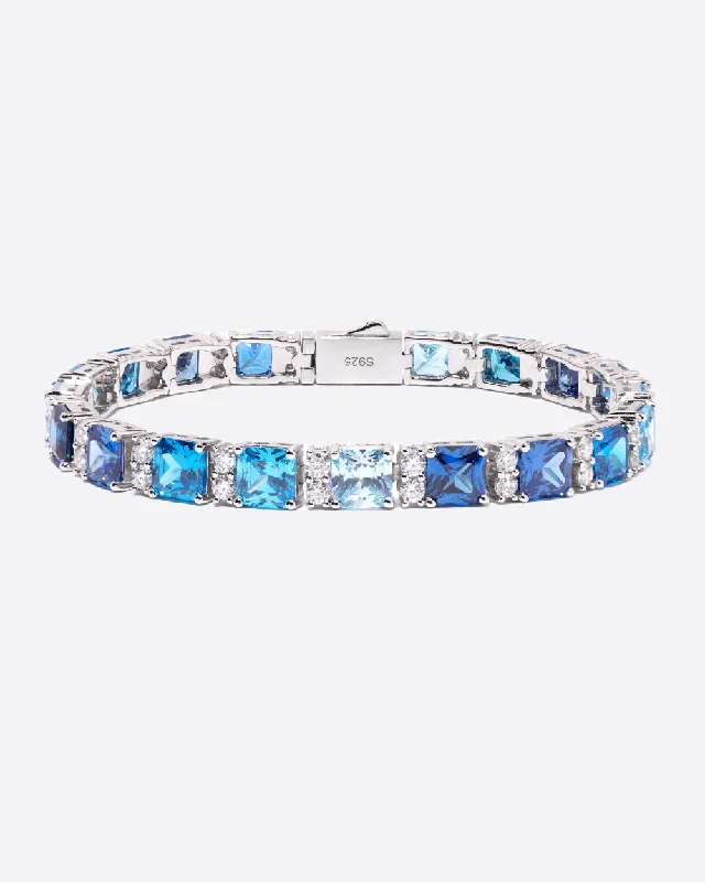 pearl bracelets for women -MOISSANITE OCEAN BLUE STONES BRACELET. - WHITE GOLD