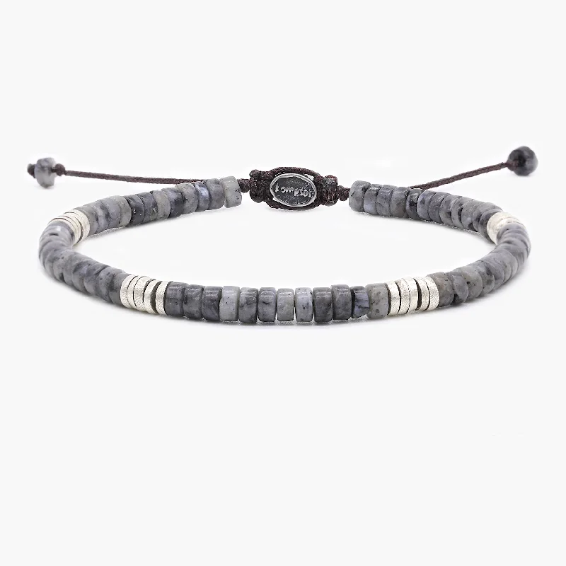 birthstone bracelets for women -Labradorite Stone And Sterling Silver Disc Beads Bracelet