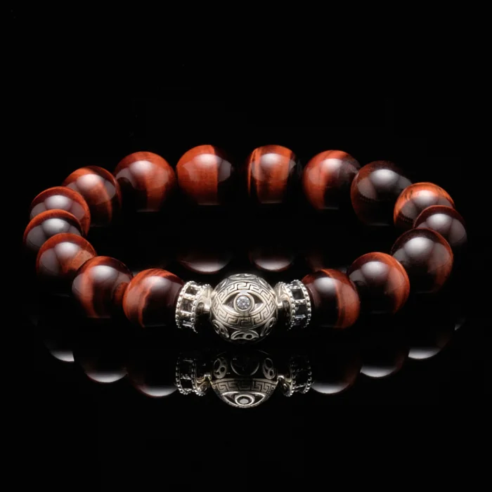 luxury bangles for women -The Silver Black evil eye Red Tiger eye bracelet