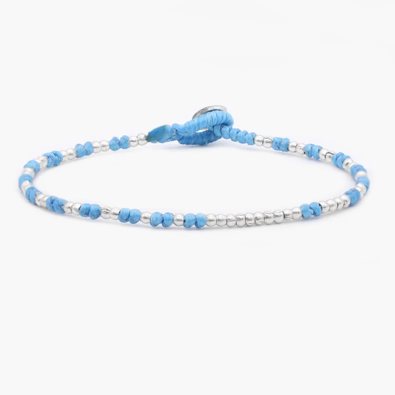 fashion bracelets for women -Knot Silver Beads Bracelet (Santorini Blue)