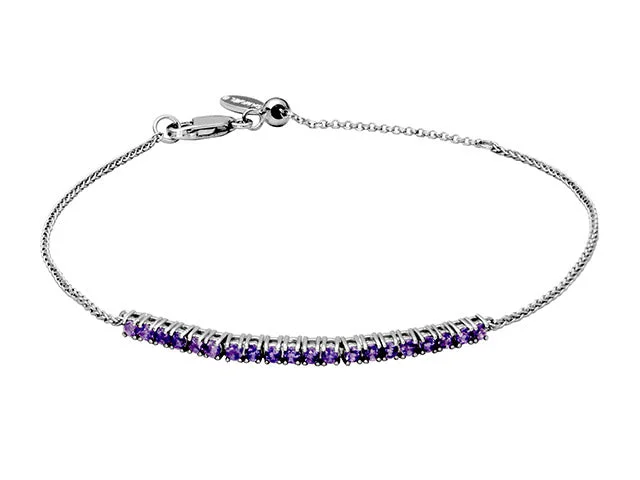 adjustable leather bangles -Silver Amethyst Adjustable Bracelet