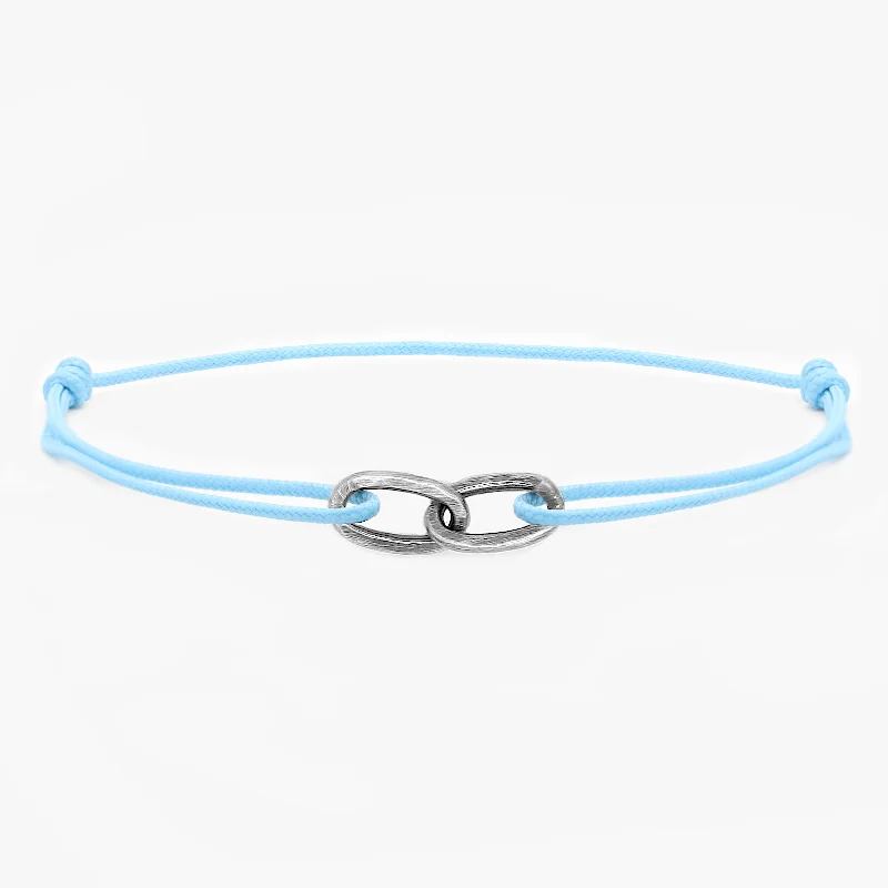 stylish bracelets for women -Nylon Thread With Silver Double Hoop "Indah" Bracelet (Light Blue)