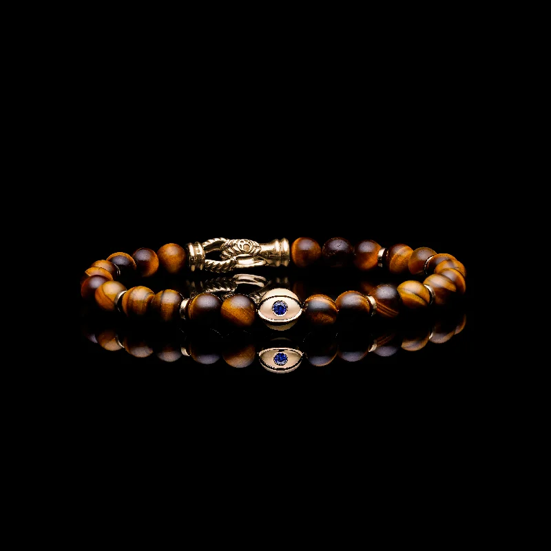 personalized bracelets for women -18k Gold Evil Eye Bracelet | Tiger Eye Beaded Bracelet In Laurel Clasp