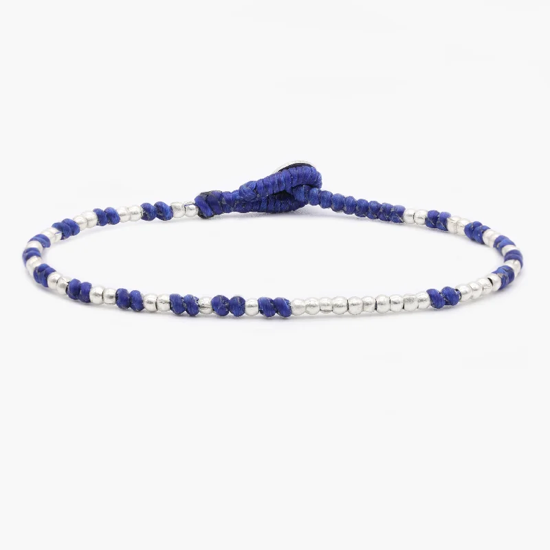 stacked bracelets for women -Knot Silver Beads Bracelet (Navy Blue)