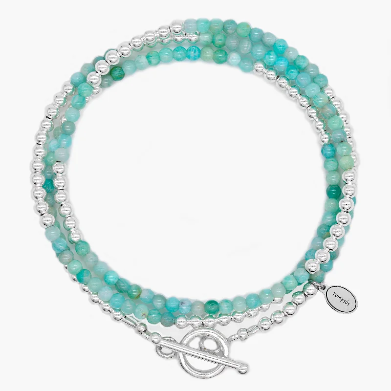 infinity bangles for women -3 Laps Bracelet With Natural Amazonite And Sterling Silver Beads