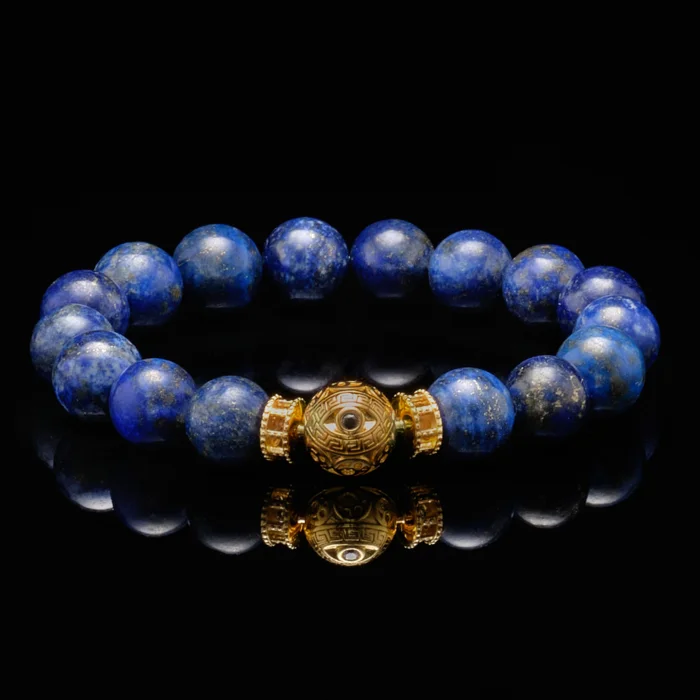 statement bangles for women -The Gold Lapis Lazuli Evil Eye Bracelet