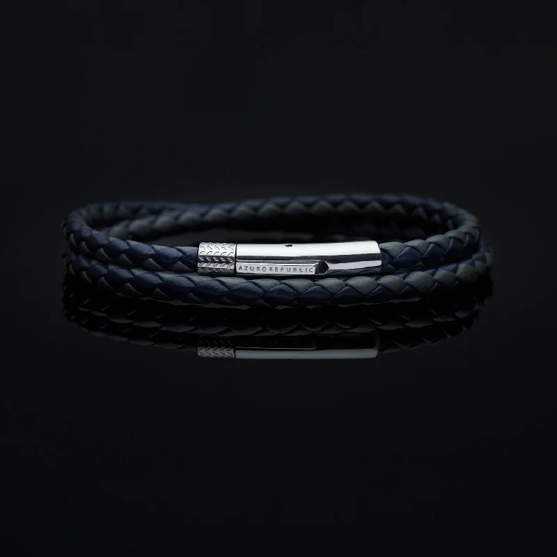 woven bracelets for women -Blue, Gray Leather Wrap Bracelet