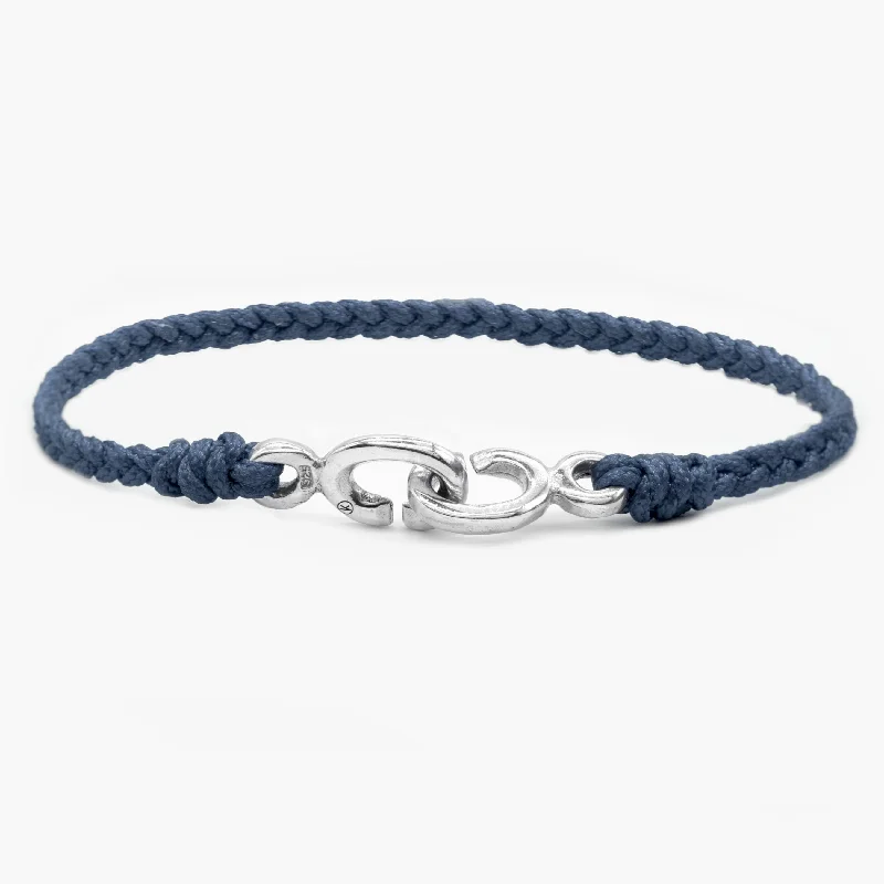 flower bangles for women -Braided Bracelet With Sterling Silver Links (Navy Blue)