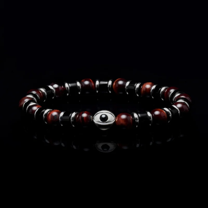 handmade bangles for women -Evil Eye Garnet Beaded Bracelet