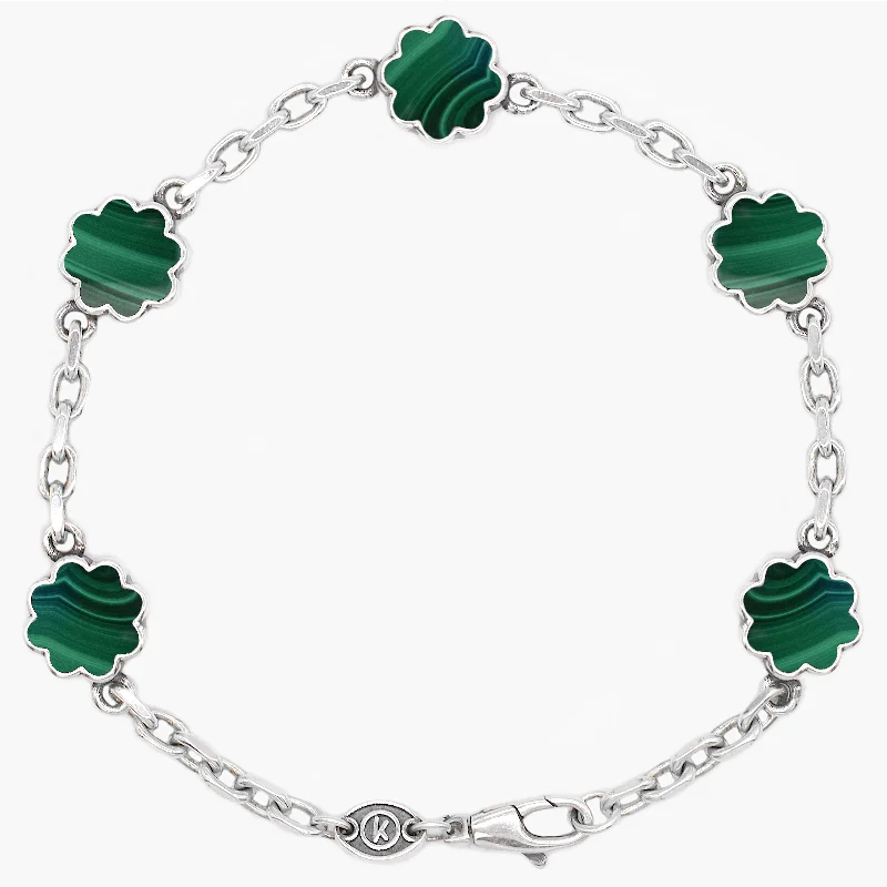 gemstone bracelets for women -Multi Daisies Sterling Silver Chain Bracelet With Malachite