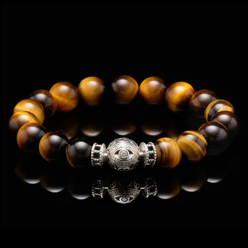 chunky bangles for women -The Silver White Evil Eye Tiger Eye Bracelet