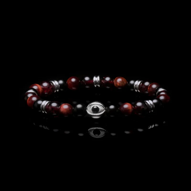 chunky bangles for women -Evil Eye Red Tiger Eye Beaded Bracelet