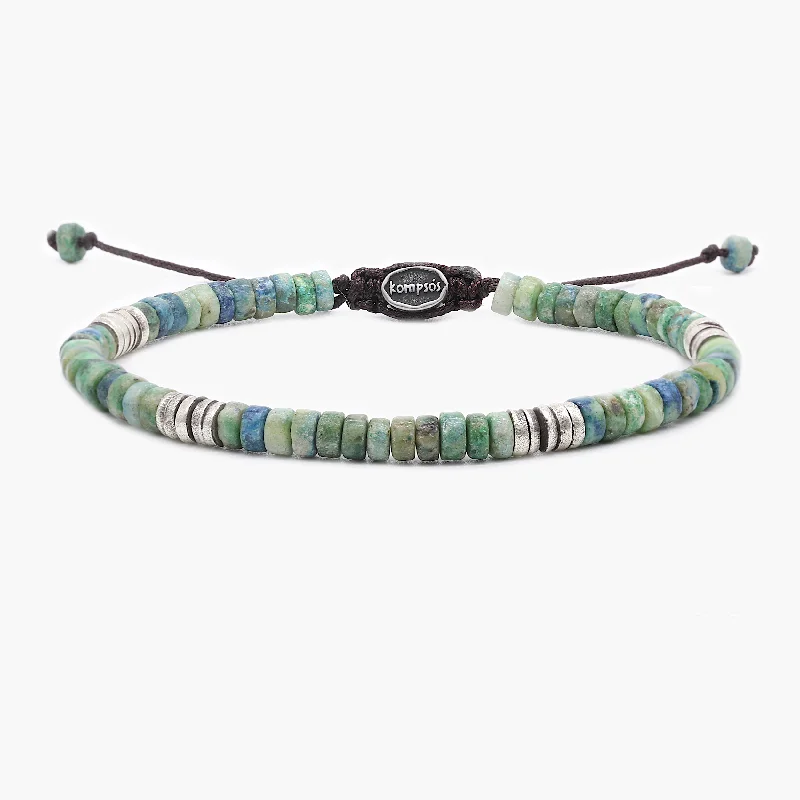 casual bangles for women -Chrysocolla Stone And Sterling Silver Disc Beads Bracelet