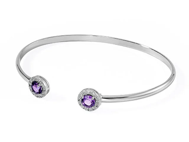 layered bracelets for women -Silver Amethyst and White Topaz Cuff Bracelet