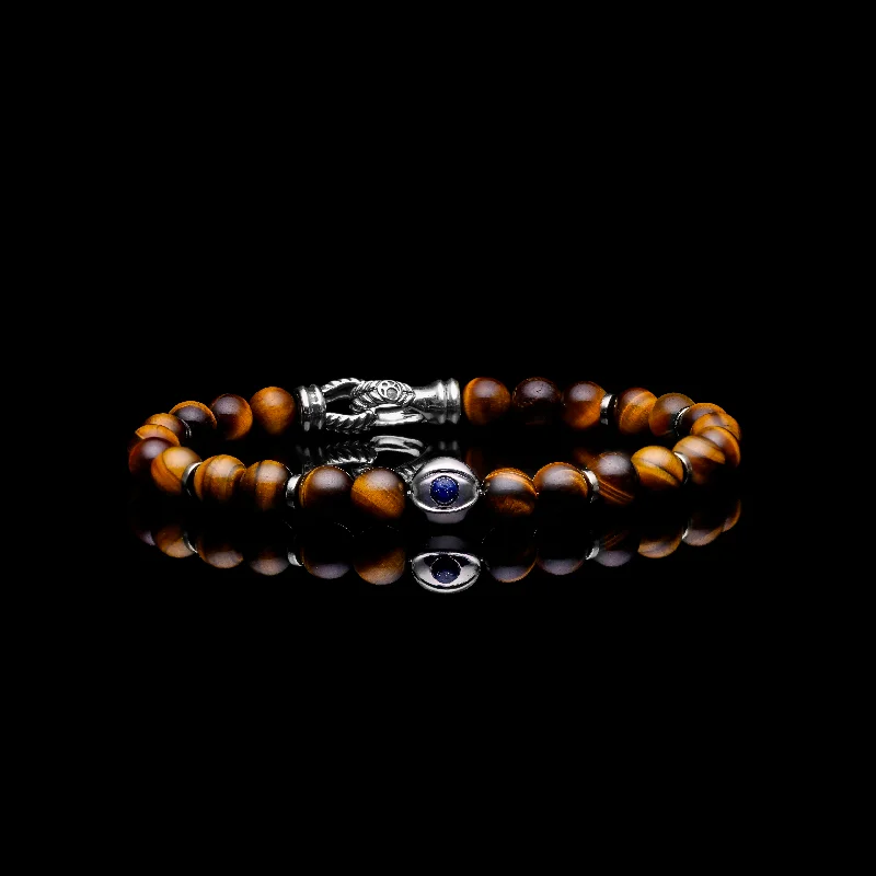 luxury cuff bracelets for women -925 Silver Evil Eye Bracelet | Tiger Eye Beaded Bracelet In Laurel Clasp