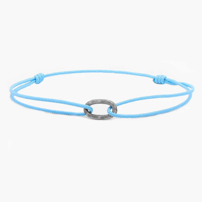 silver charm bracelets for women -Nylon Thread With Silver Hoop "Indah" Bracelet (Light Blue)