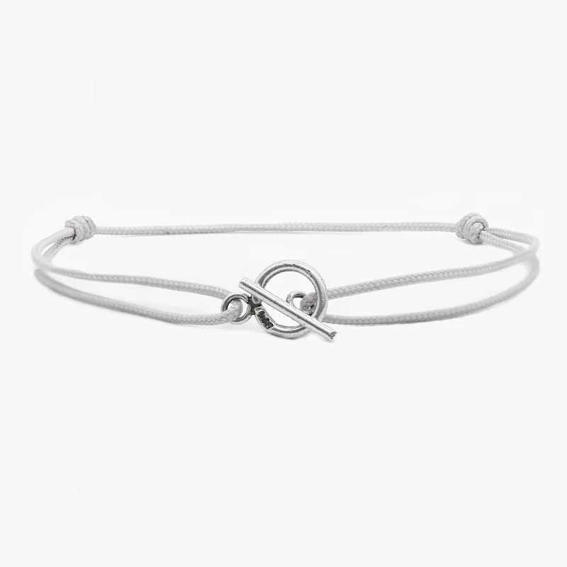 adjustable bracelets for women -Cord Bracelet With Sterling Silver Toggle (Light Grey)