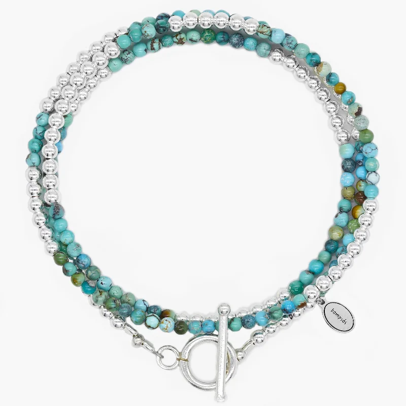 stylish bracelets for women -3 Laps Bracelet With Natural Turquoise And Sterling Silver Beads