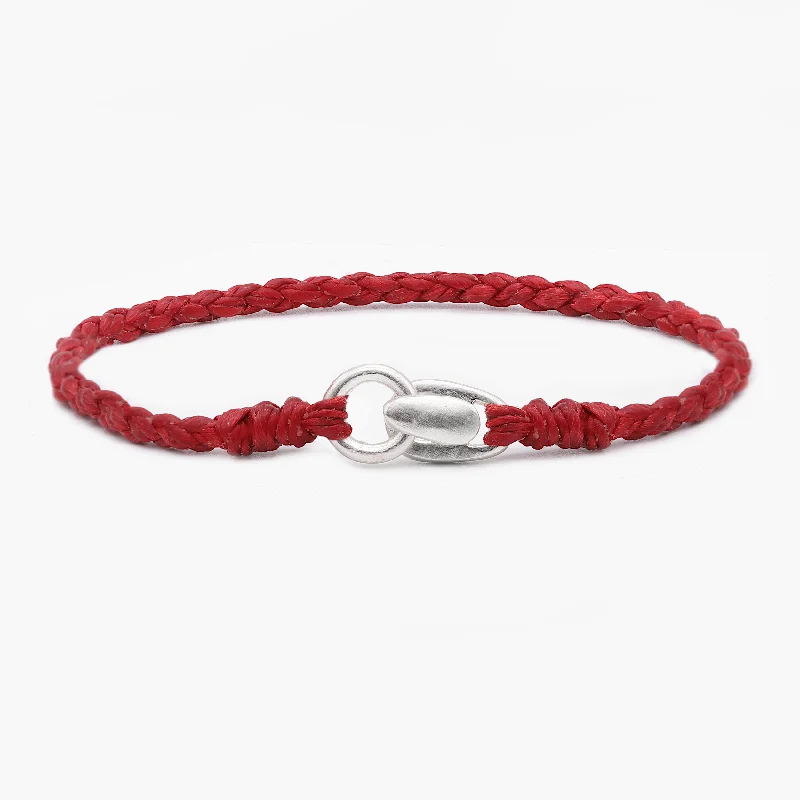 elegant bangles for women -Braided "Antibes" Bracelets With Silver Clasp (Red)