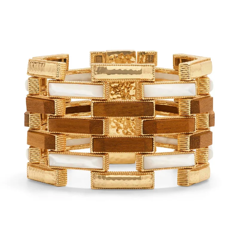 gold bangles for brides -Pathway Grande Link Bracelet, 7.5" - Teak/Gold/MOP