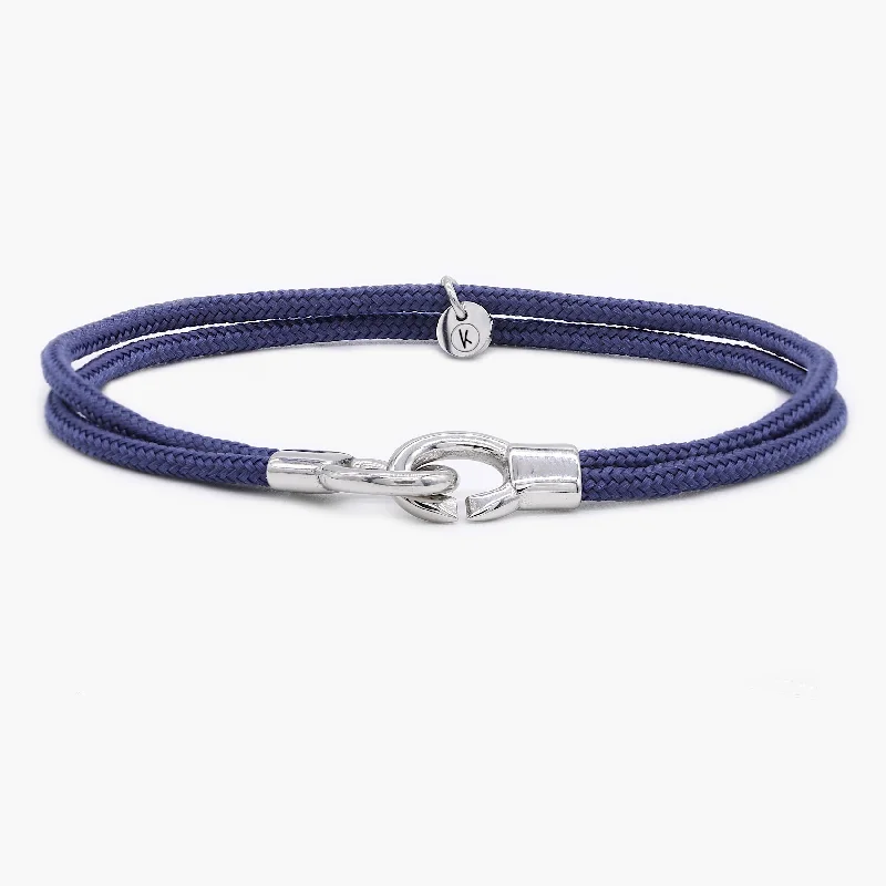 gold bangles for women -Double Sailing Cord Bracelet With Silver Lock (Navy)