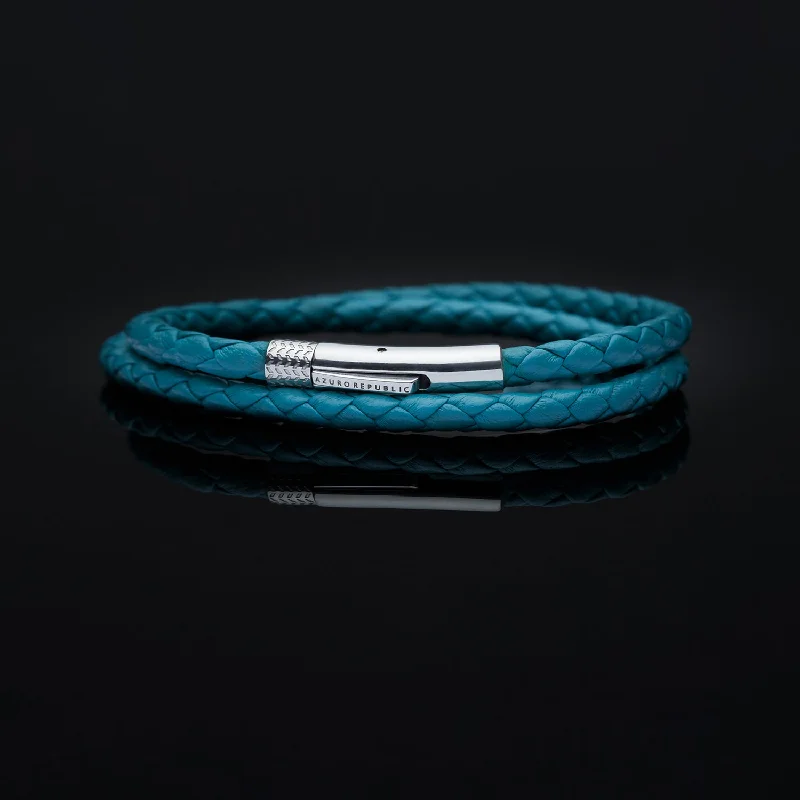 leather bangles for women -Turquoise Leather Wrap Bracelet