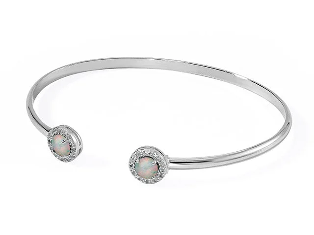 diamond tennis bracelets -Silver Opal and White Topaz Cuff Bracelet