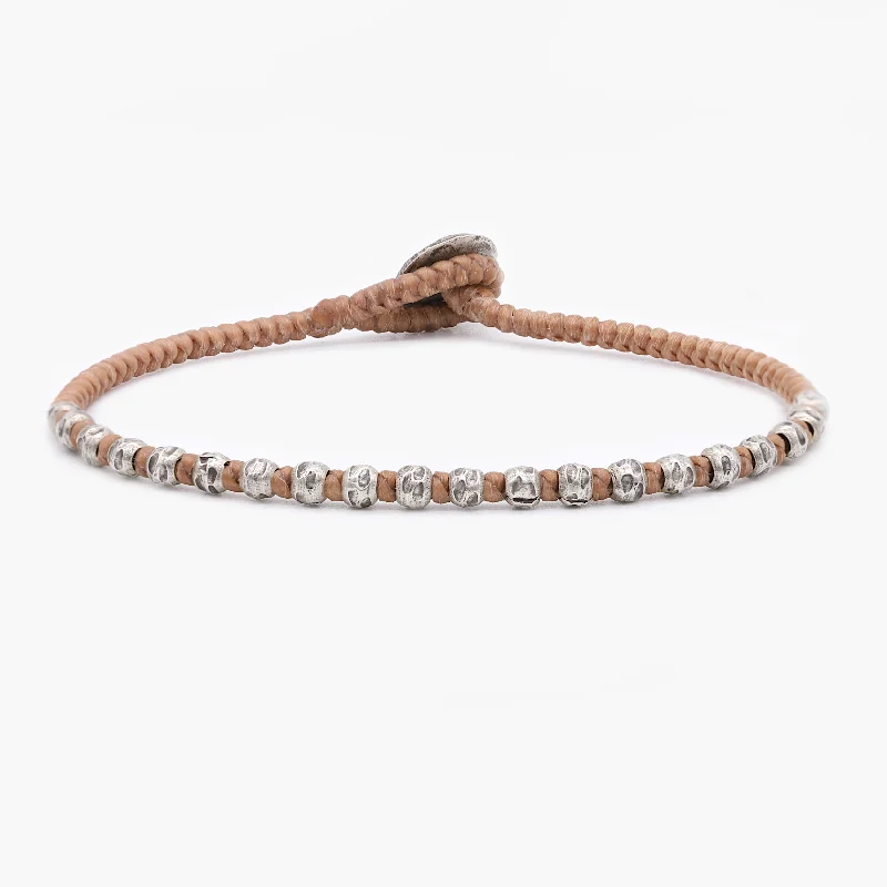 leather bracelets for women -Braided "Kamasan" Silver Bracelet (Brown)