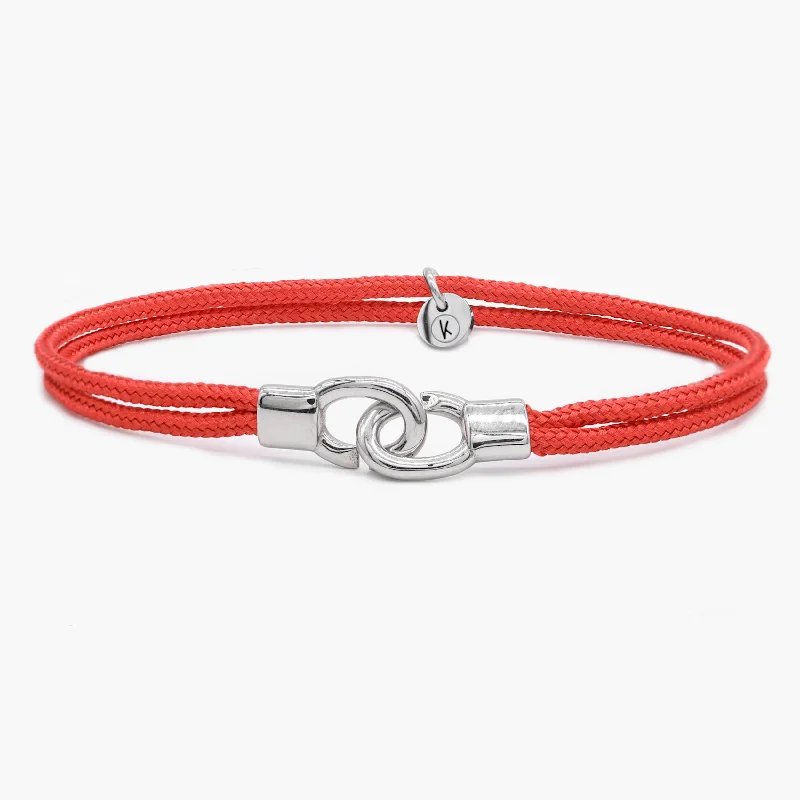 wedding bracelets for women -Double Sailing Cord Bracelet With Silver Lock (Red)